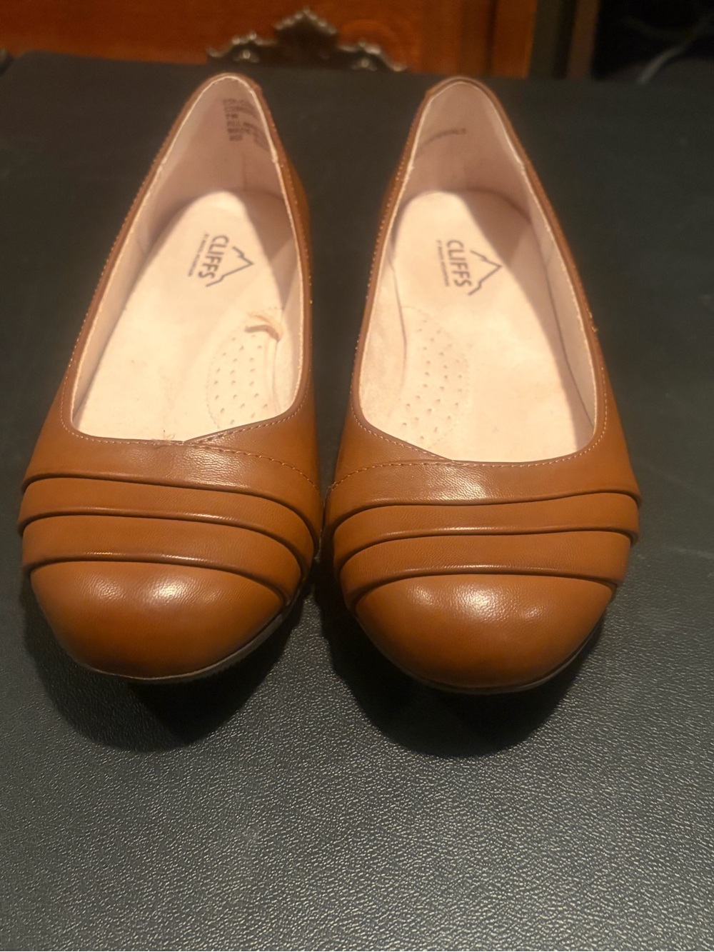 White Mountain Tan Pleated Round-Toe Ballet Flats